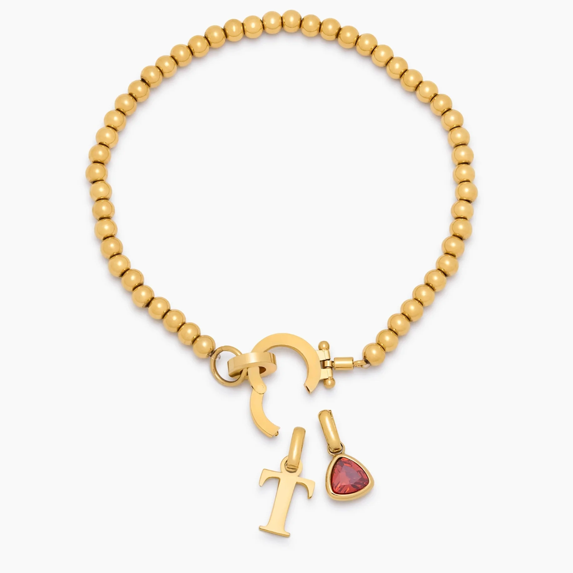 Beaded Birthstone Initial Charm Bracelet - Image 4
