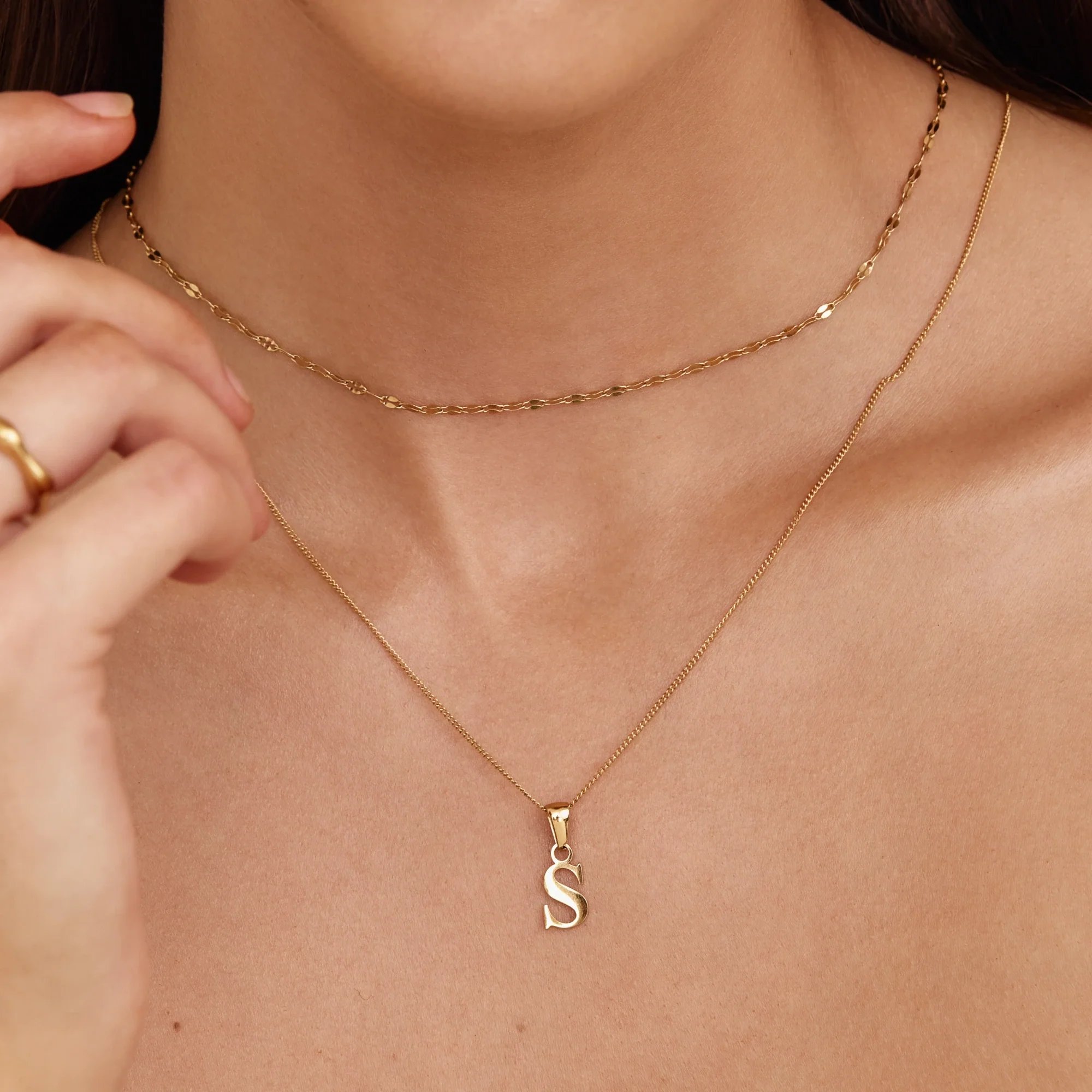 Gold Initial Charm Necklace - Image 3