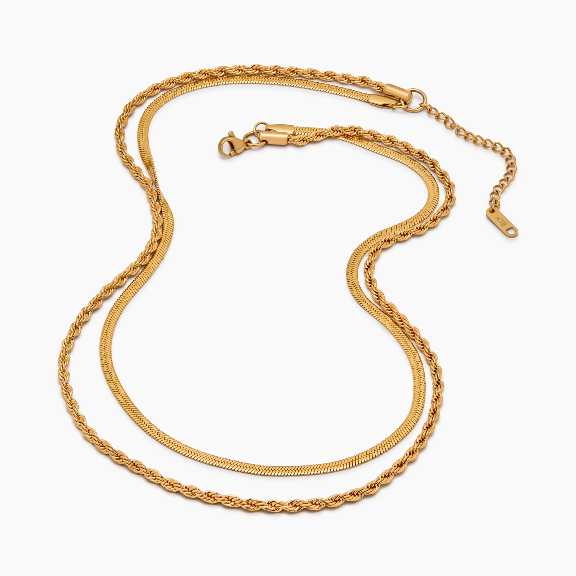 Herringbone & Rope Chain Layered Necklace - Image 4