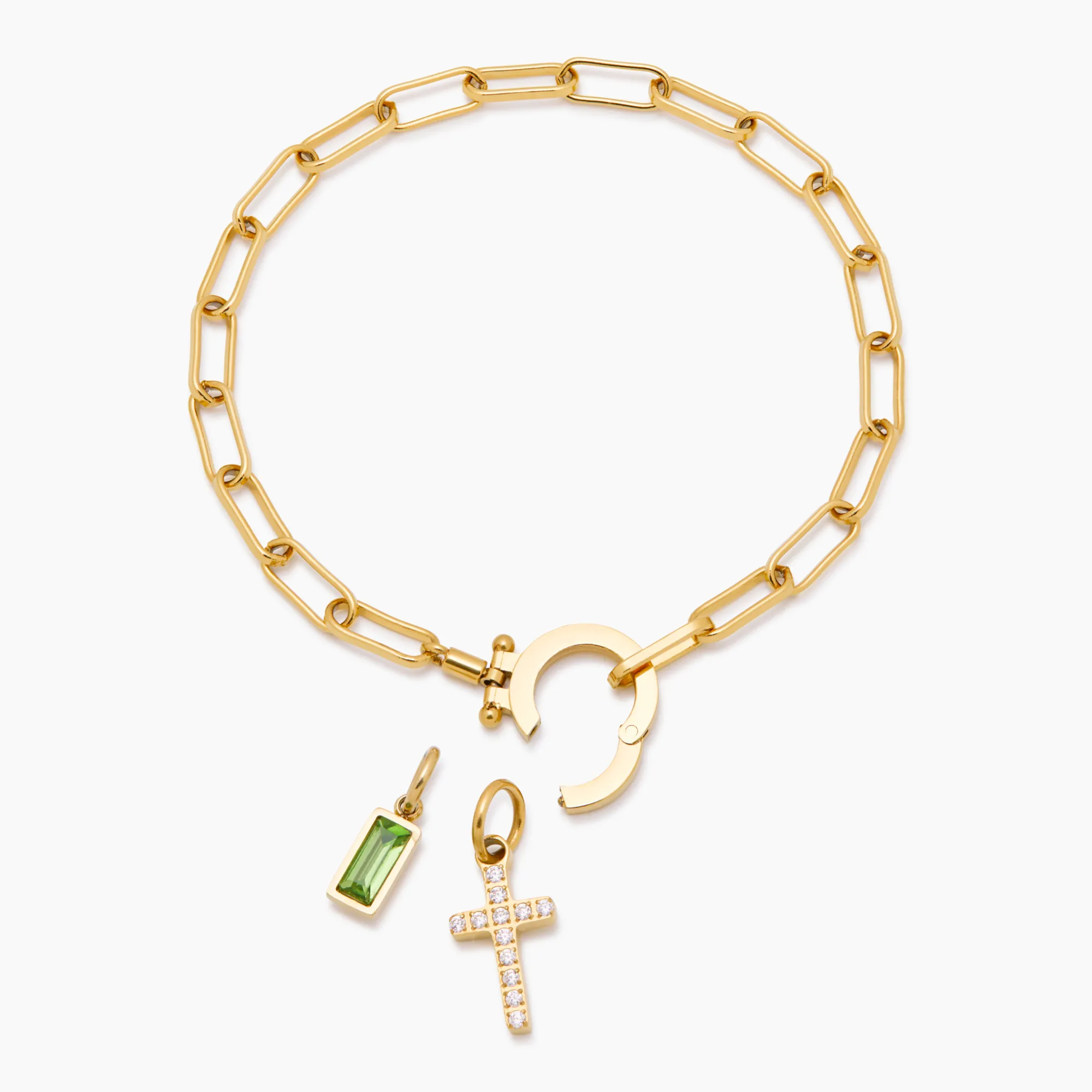 Paperclip Birthstone Cross Charm Bracelet - Image 4