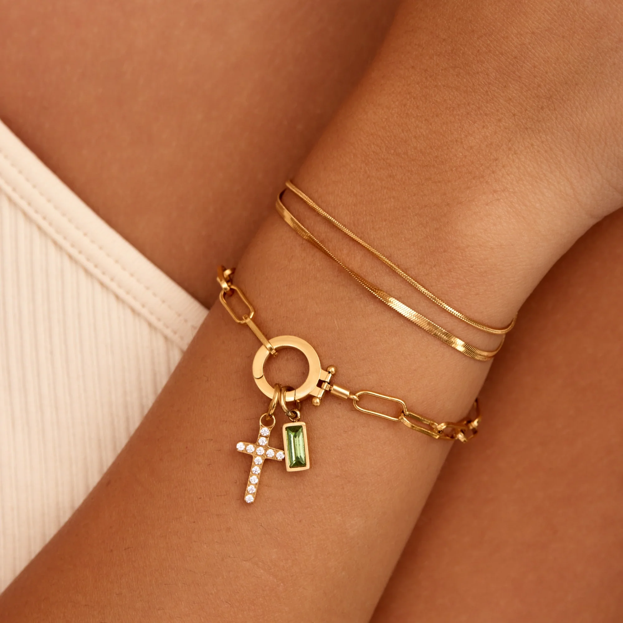 Paperclip Birthstone Cross Charm Bracelet - Image 5