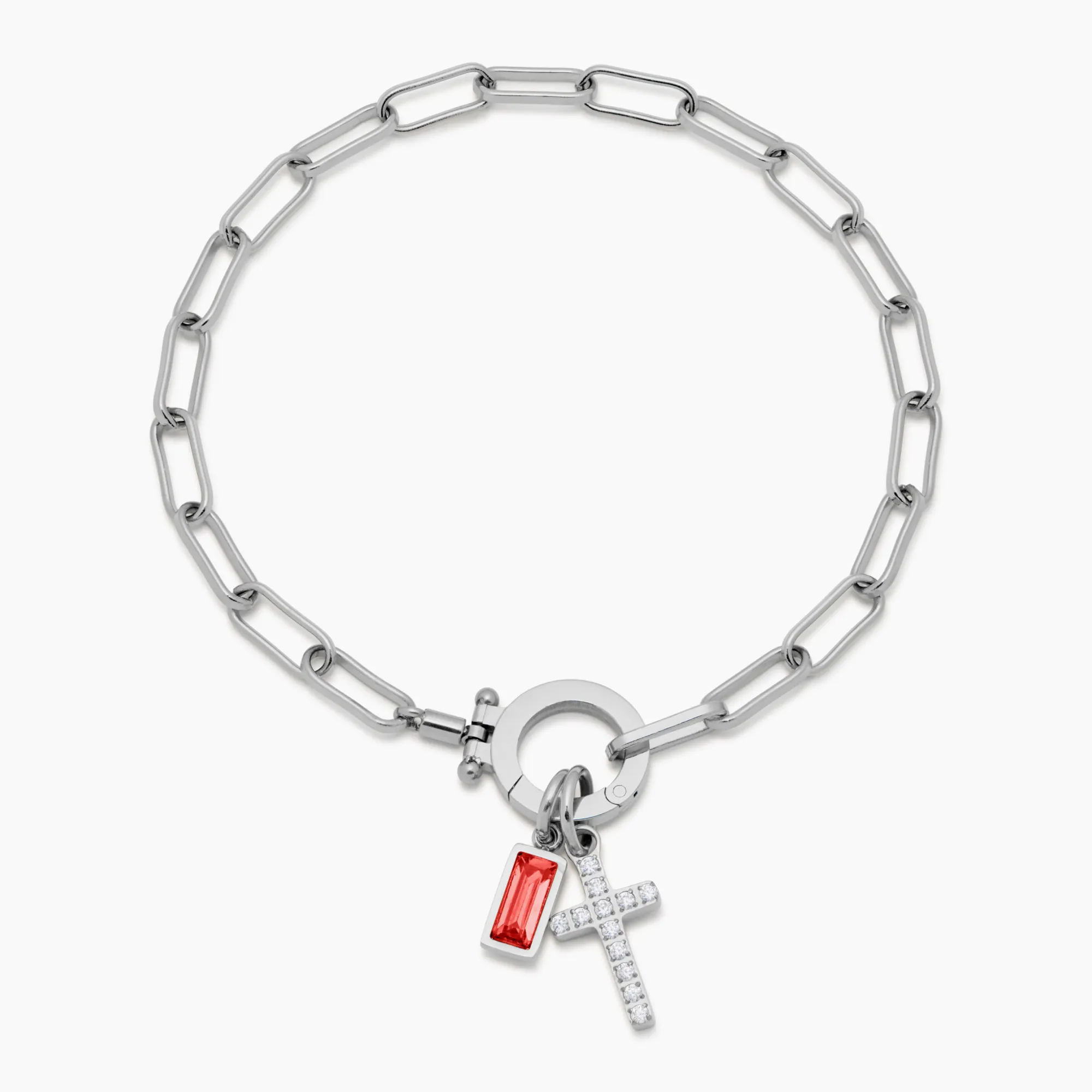 Paperclip Birthstone Cross Charm Bracelet - Image 6