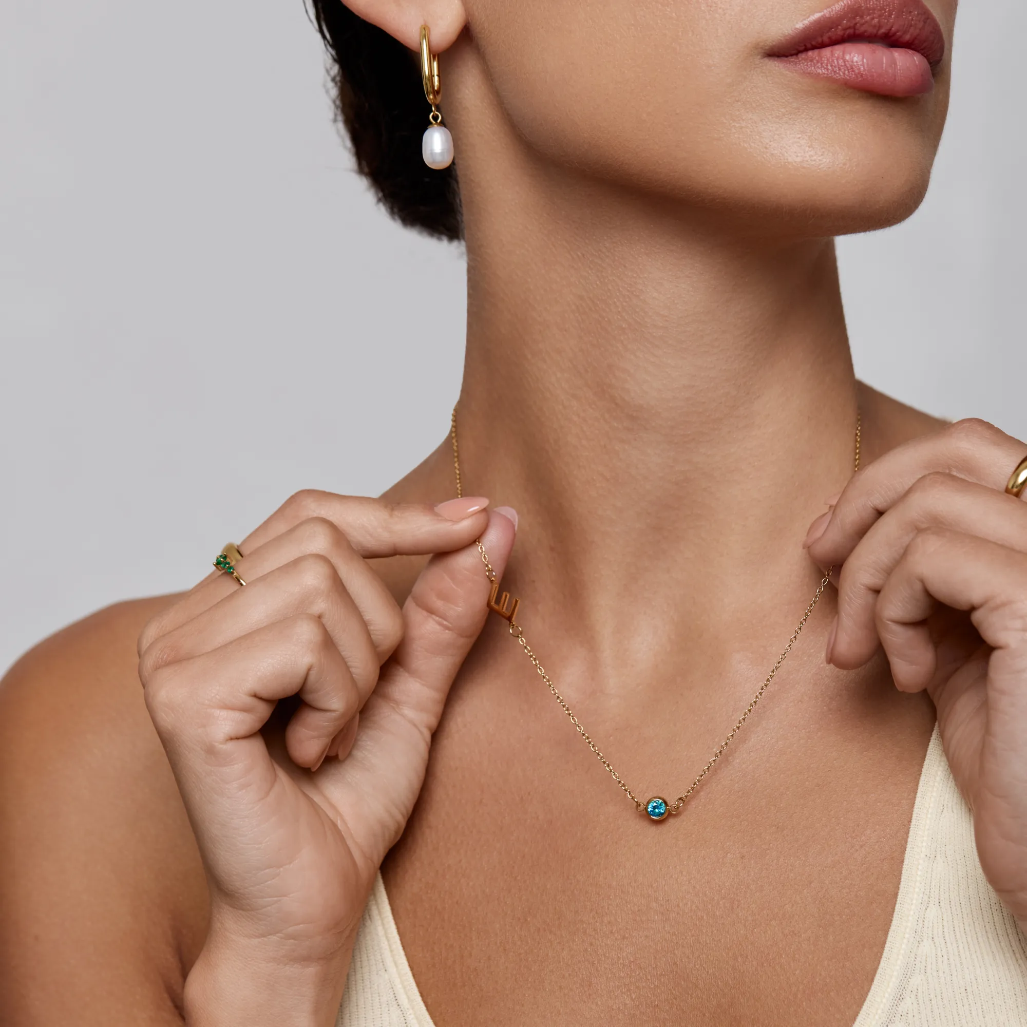 Side-Set Initial Birthstone Necklace - Image 5