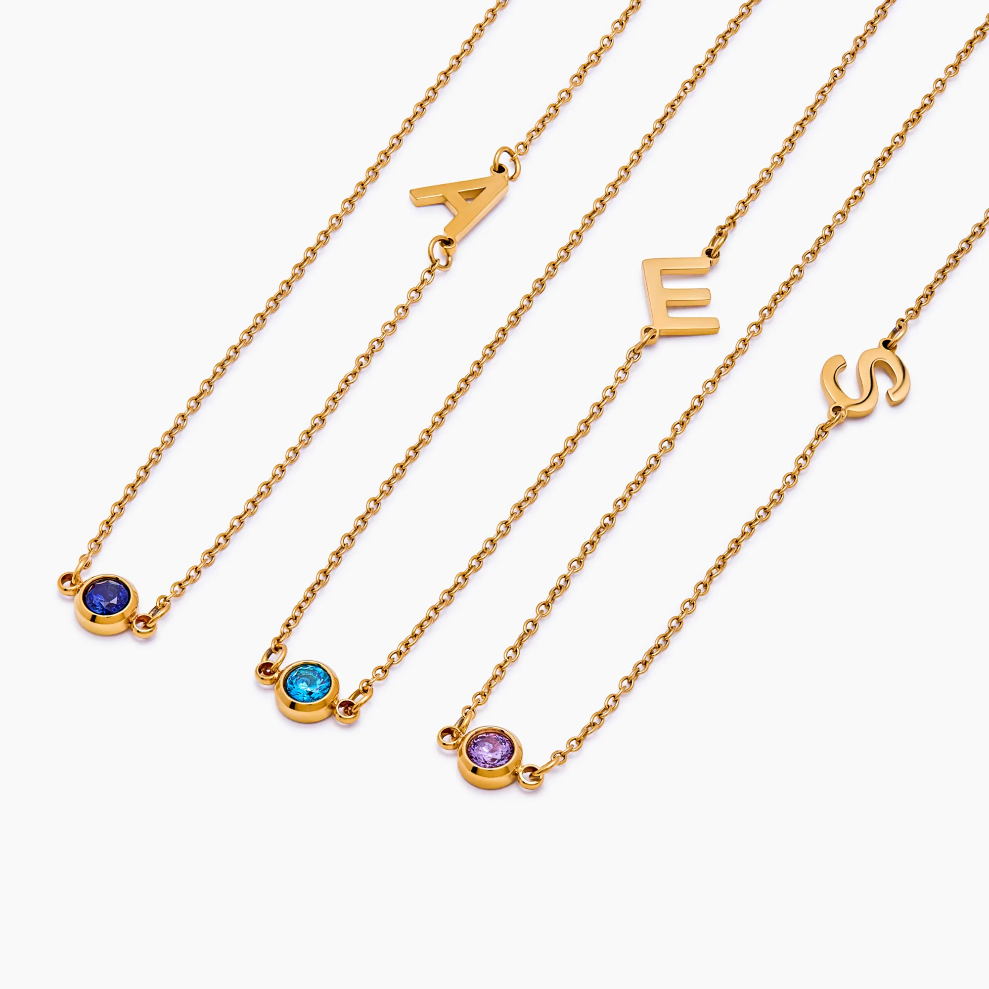 Side-Set Initial Birthstone Necklace - Image 9