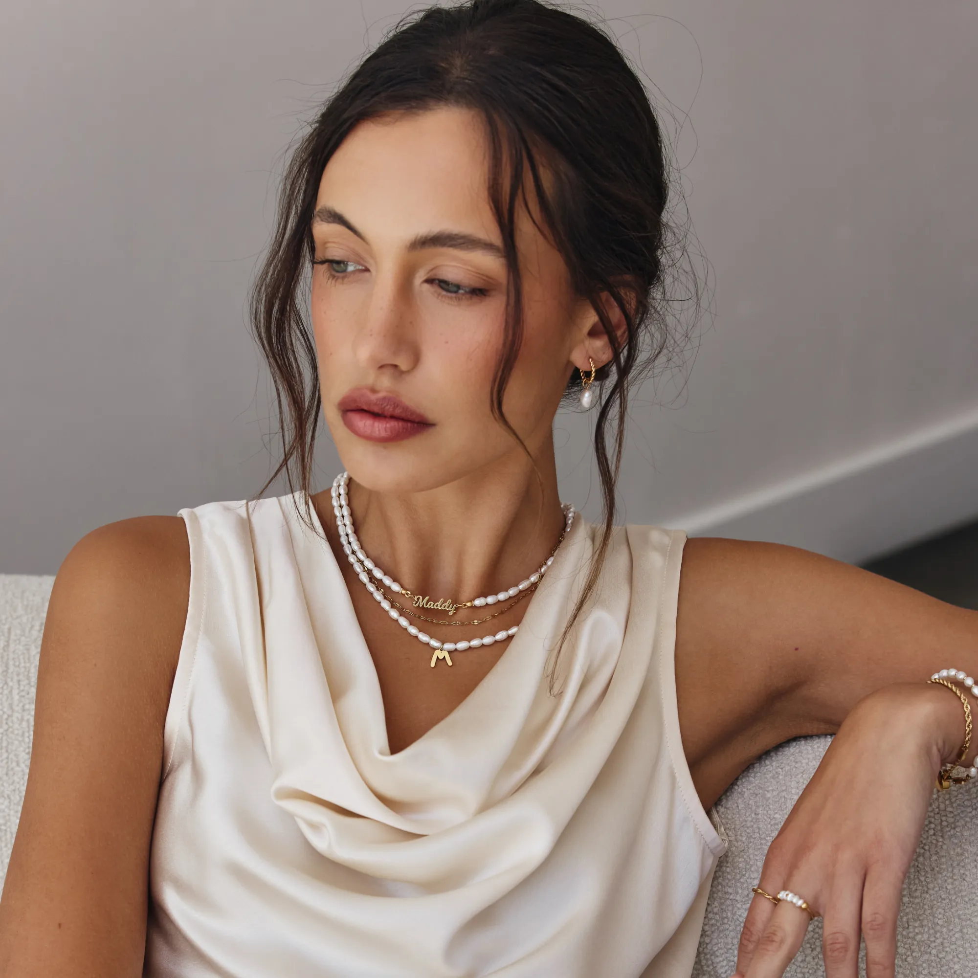Statement Initial Pearl Necklace - Image 5